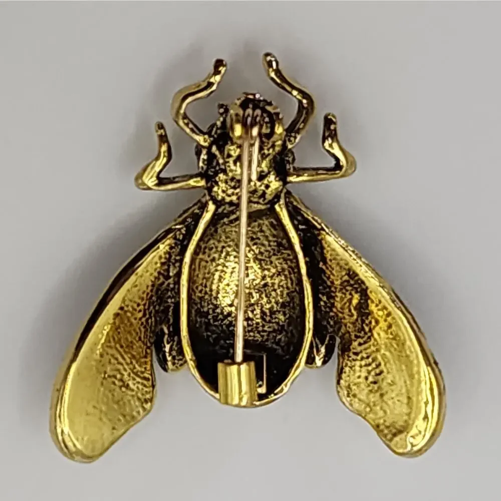 Gold Tone Cicada Insect Brooch Pin Iridescent Multi color Wings Rhinestone Head